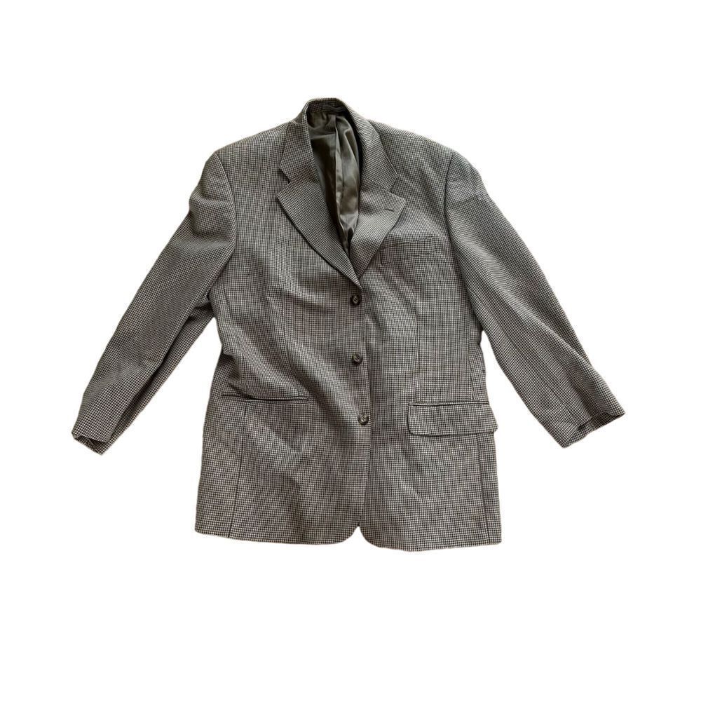 Men's 42 Tall‎ 100% Wool Blazer - Classic Checked Pattern